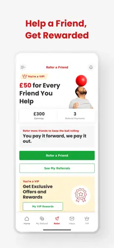 Image showing the refer a friend screen, showing how much you have earned and the number of friends you have referred