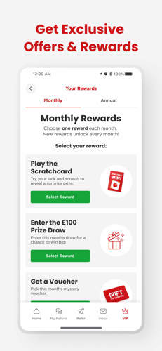 Rewards screen for VIPs